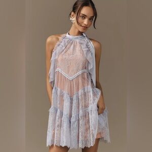 Anthropologie Lace Tunic Halter Dress - Lavender Size Large